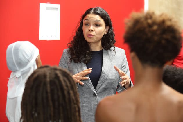 Morgan Harper speaks to anti-violence activists in March 2020. She is running against Ryan from the left in the Senate Democratic primary. (Photo: Paul Vernon/Associated Press)