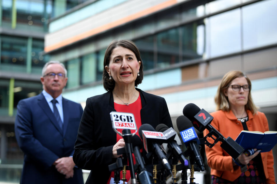 NSW Premier Gladys Berejiklian offered a confusing message to parents on Monday morning about the advice for children attending school. Source: AAP