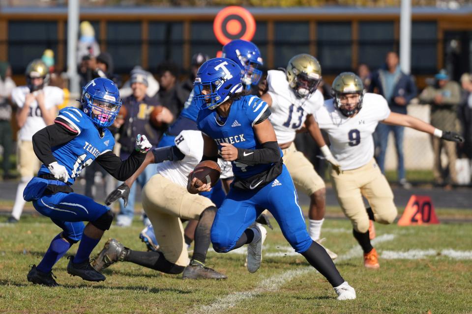 Teaneck's Aaryn Lugo, shown here in the 2022 Thanksgiving football game against rival Hackensack, is among the key senior returnees for the program.