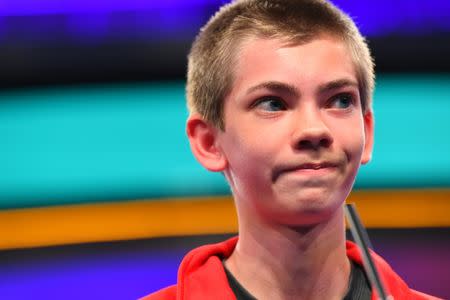 May 30, 2018; National Harbor, MD, USA; Ryan Presler spelled the word puerile incorrectly during the 2018 Scripps National Spelling Bee at the Gaylord National Resort and Convention Center. Mandatory Credit: Jack Gruber-USA TODAY NETWORK
