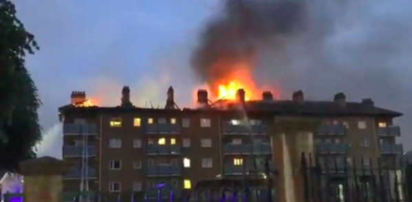 Four people were rescued and more than 100 residents escaped when a blaze ripped through a block of flats in Hadleigh Close, Bethnal Green