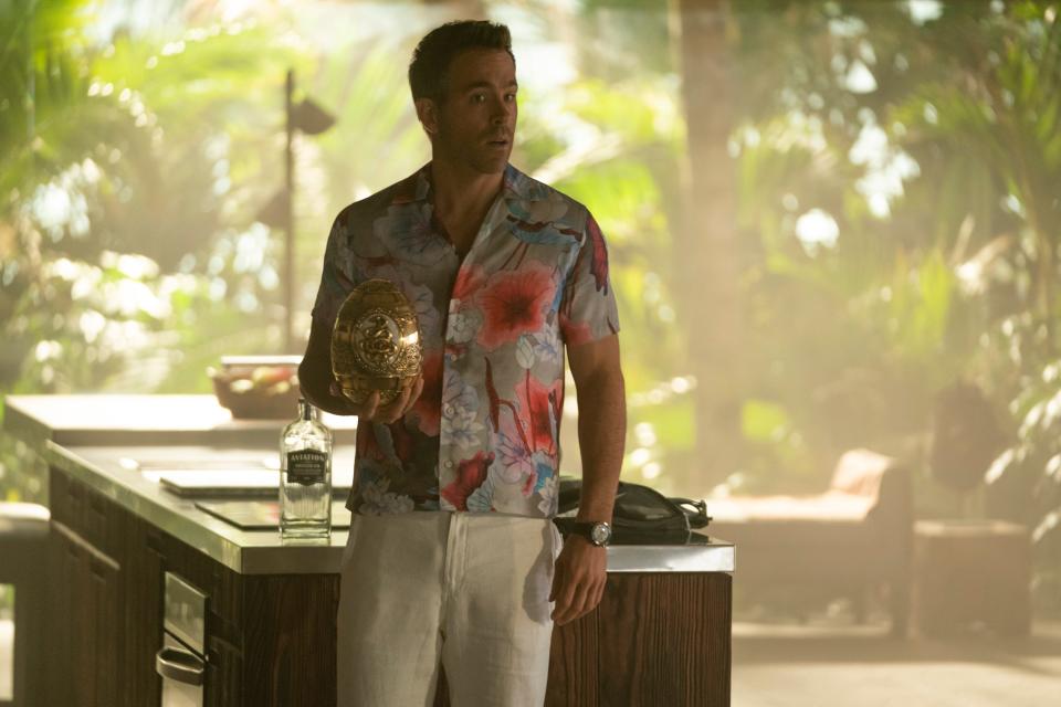 Ryan Reynolds in a tropical shirt