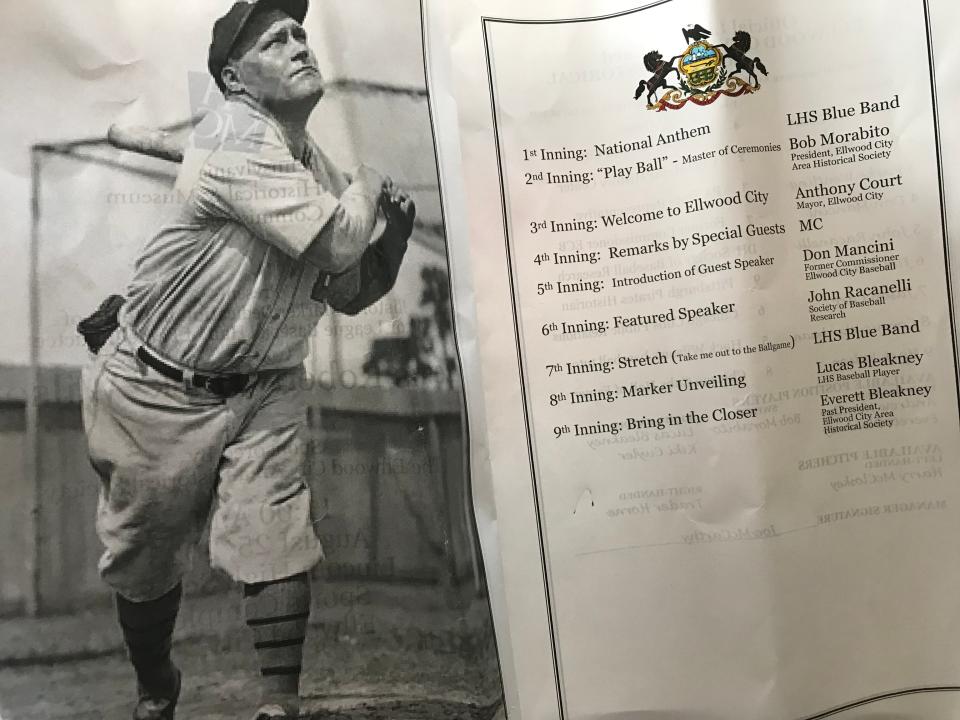 The program from an Aug. 18 unveiling for a Hack Wilson historical marker in Ellwood City.
