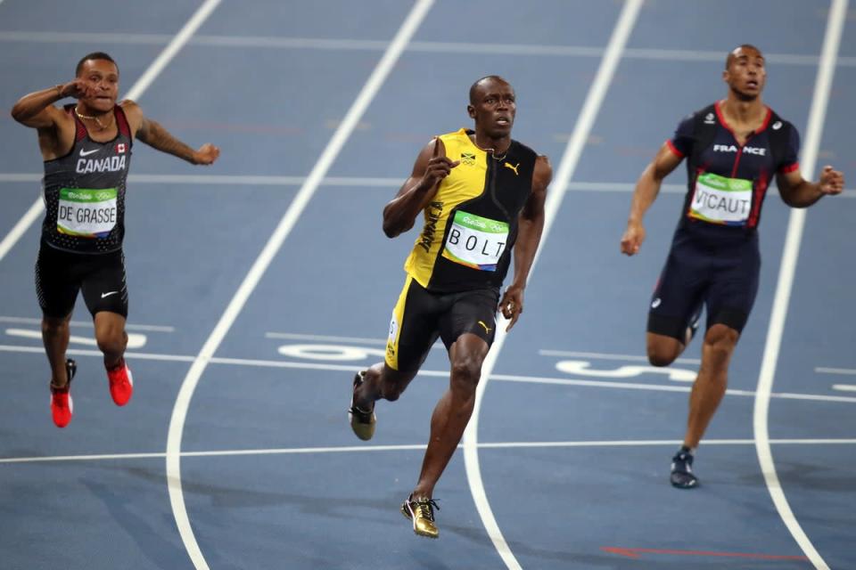 Bolt took victory ahead of Gatlin and De Grasse (Mike Egerton/PA) (PA Archive)