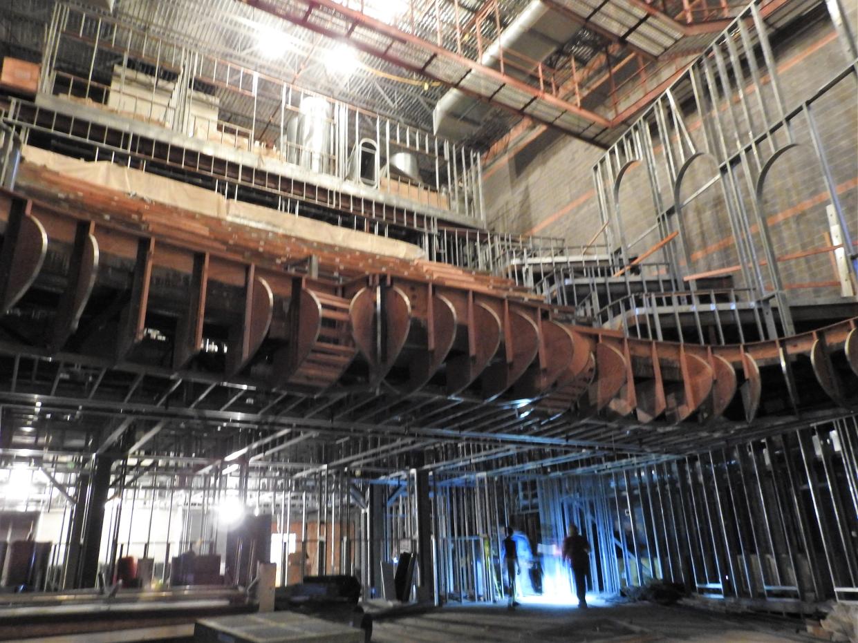 The theater area with balcony inside of the Chacos Building, which was once the Pastime Theater. Developing the theater is part of future plans for the space, but the immediate goal is to create the Coshocton Collaborative to encourage entrepreneurs and those starting in the business world.