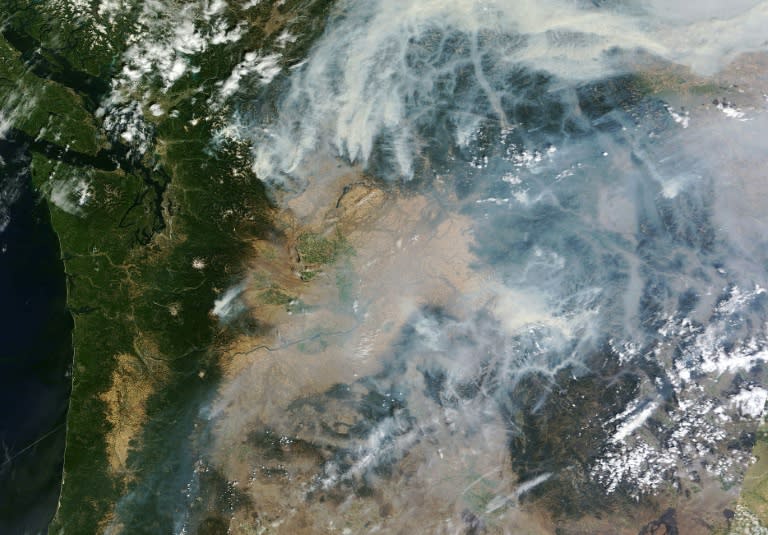 Smoke from wildfires in the US state of Washington can be seen in this August 25, 2015 NASA satellite photo