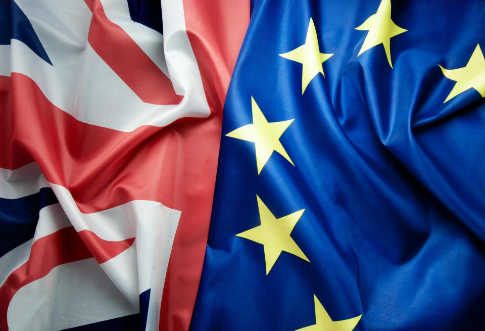 UK and European flags. Photo: Getty