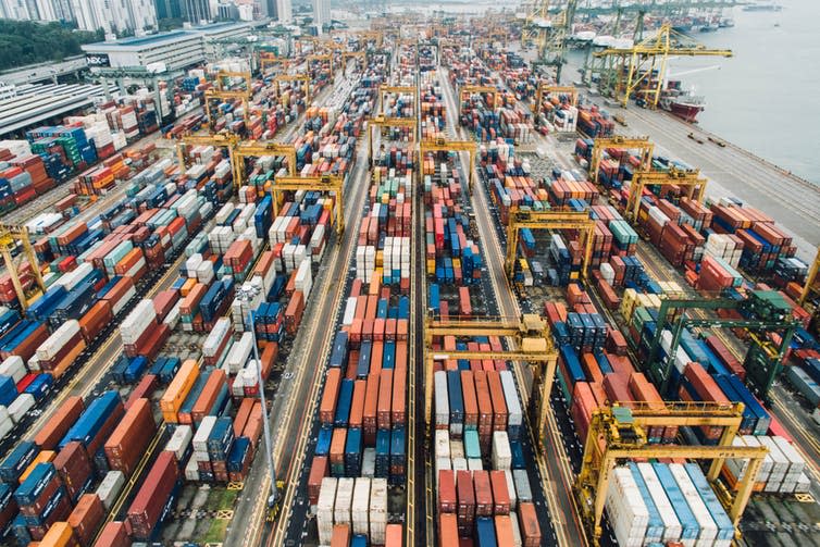 <span class="caption">Global supply chains function like clockwork - for now.</span> <span class="attribution"><a class="link " href="https://unsplash.com/photos/fN603qcEA7g" rel="nofollow noopener" target="_blank" data-ylk="slk:chuttersnap/Unsplash;elm:context_link;itc:0;sec:content-canvas">chuttersnap/Unsplash</a>, <a class="link " href="http://creativecommons.org/licenses/by-sa/4.0/" rel="nofollow noopener" target="_blank" data-ylk="slk:CC BY-SA;elm:context_link;itc:0;sec:content-canvas">CC BY-SA</a></span>