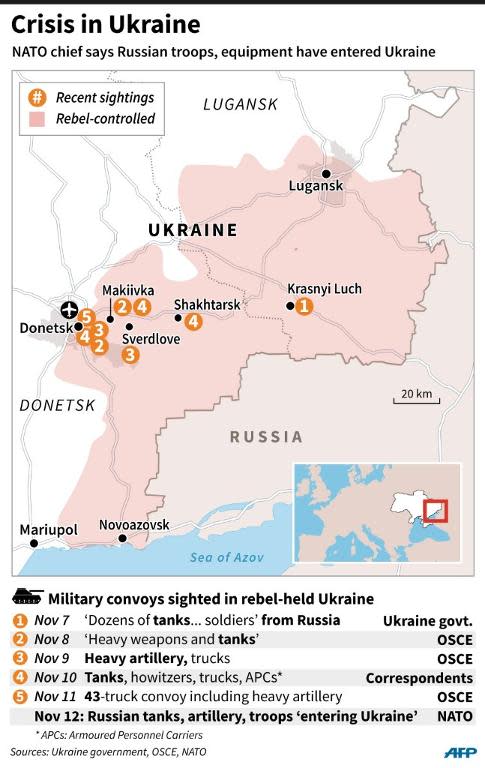 Sightings of military convoys in rebel-held eastern Ukraine
