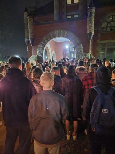 A candlelight vigil was held Monday evening, Dec. 6, 2021, at Thompson Hall on the University of New Hampshire campus in memory of deceased student Vincenzo "Vinny" Lirosi.