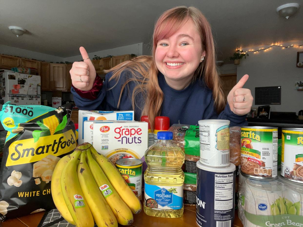 Salina Alsworth with her grocery haul