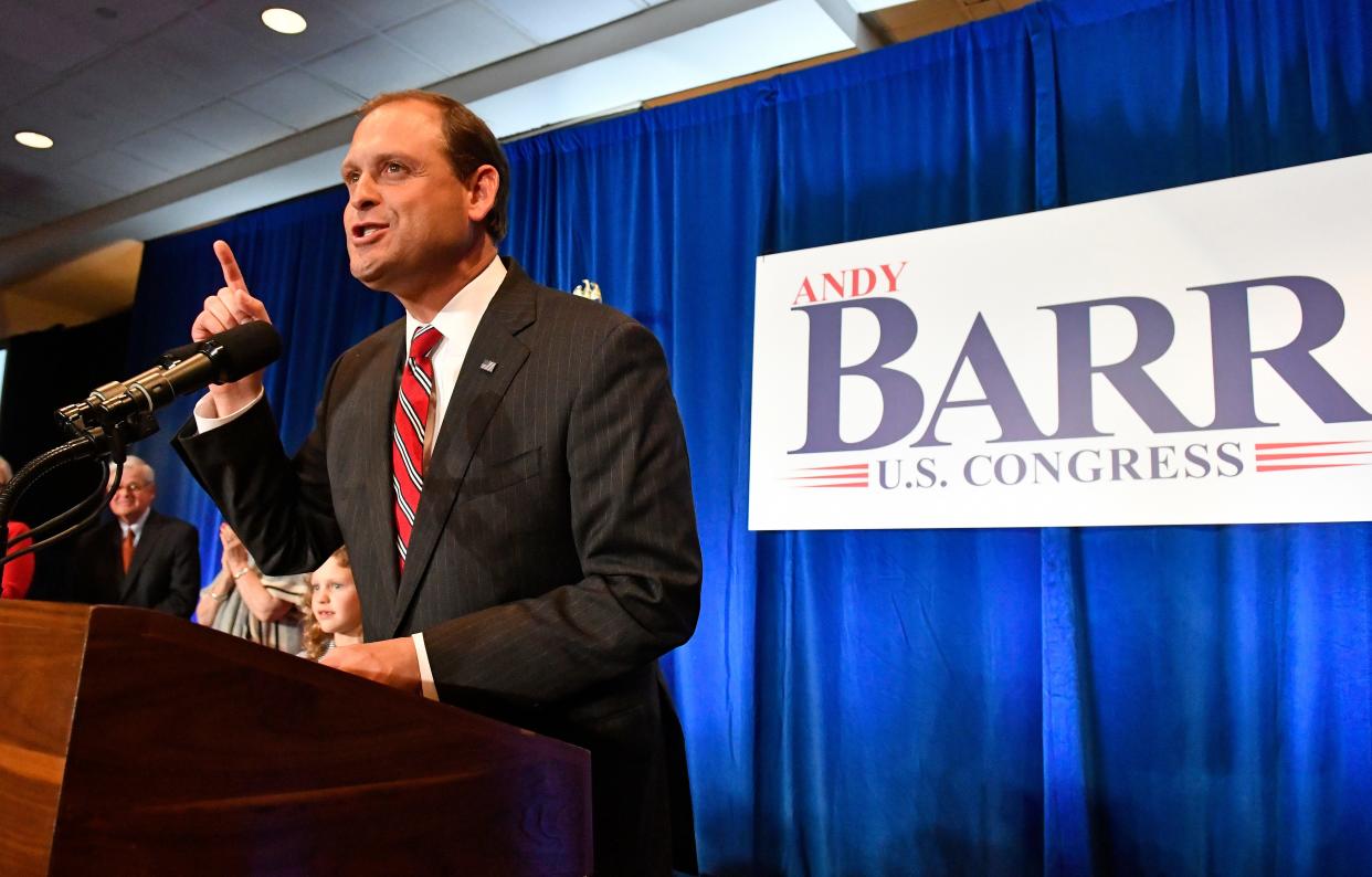 U.S. Rep. Andy Barr speaks to supporters on Election Day in Lexington. Nov. 6, 2018