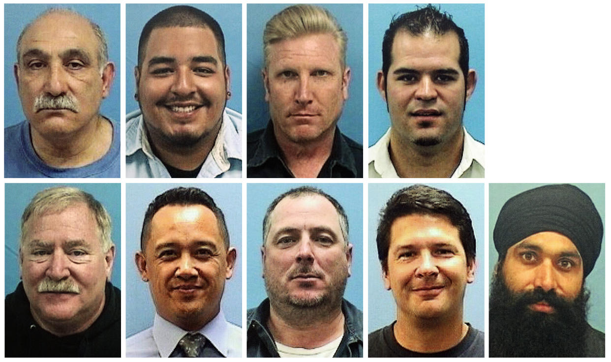 Top row, from left: Abdolvahab Alaghmandan, Adrian Balleza, Alex Fritch, Jose Dejesus Hernandez III. Bottom row, from left: Lars Kepler Lane, Paul Delacruz Megia, Timothy Michael Romo, Michael Joseph Rudometkin, Taptejdeep Singh. (AP) 