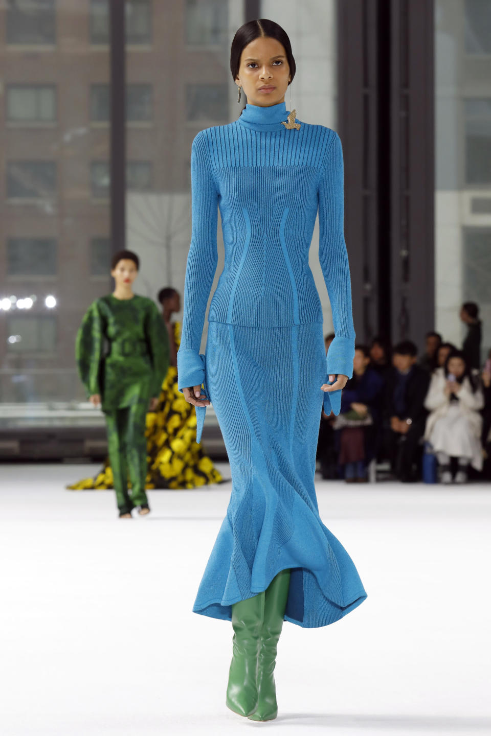 The Carolina Herrera collection is modeled during Fashion Week in New York, Monday, Feb. 10, 2020. (AP Photo/Richard Drew)