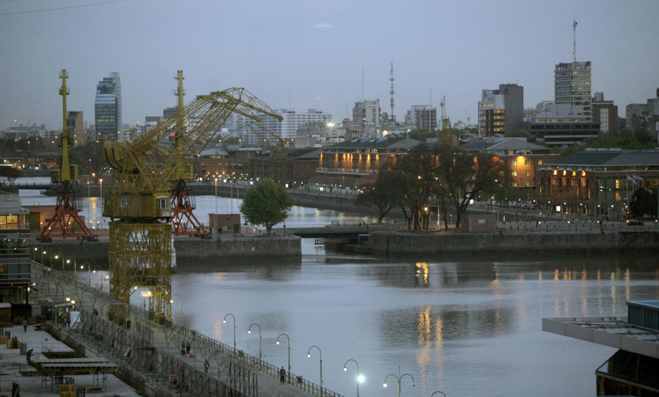 FILE - This Oct. 8, 2008 file photo shows a view of Puerto Madero waterfront in Buenos Aires, Argentina. Argentina's leader, Cristina Fernandez, unveiled an ambitious new plan to support the country's television and film creators with a new industrial park along the capital's waterfront that she hopes will be modeled on Hollywood's studios.(AP Photo/Natacha Pisarenko, File)