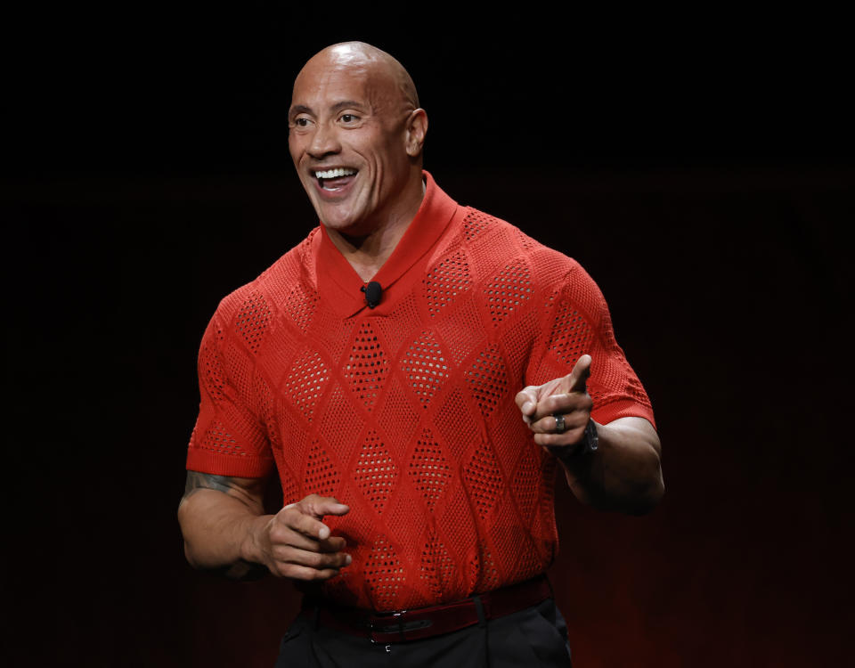 LAS VEGAS, NEVADA - APRIL 26: Dwayne Johnson speaks onstage during CinemaCon 2022 - Warner Bros. Pictures “The Big Picture” Presentation at The Colosseum at Caesars Palace during CinemaCon, the official convention of the National Association of Theatre Owners, on April 26, 2022 in Las Vegas, Nevada. (Photo by Frazer Harrison/Getty Images for for CinemaCon)