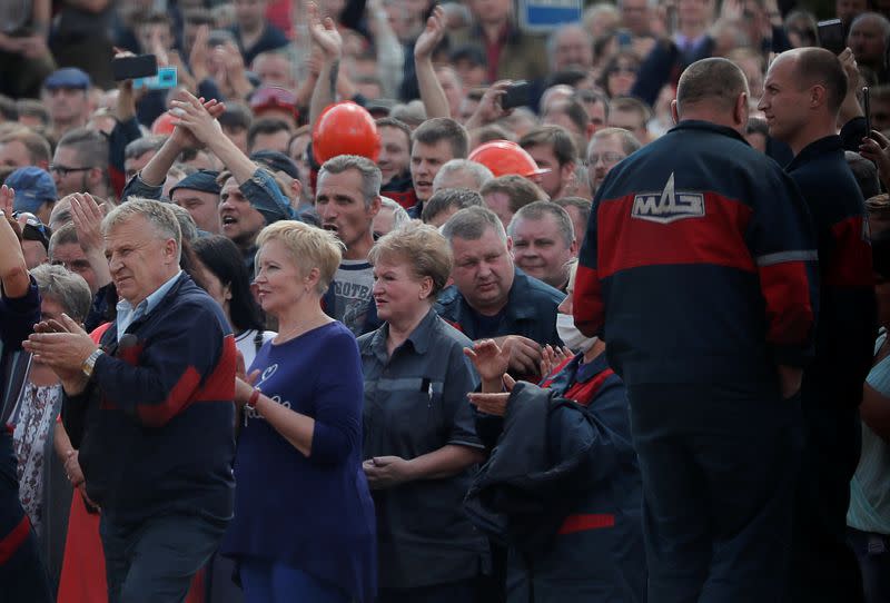 Employees of Minsk Automobile Plant protest against presidential election results in Minsk