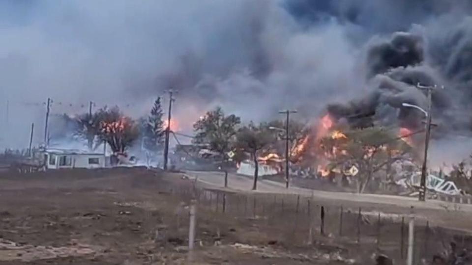 Wildfires triggered by strong winds roar across Maui.