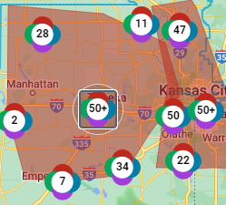 A map posted online by the Evergy electrical utility showed how many power outages remained in progress about 6:40 a.m. Wednesday at various locations in northeast Kansas.