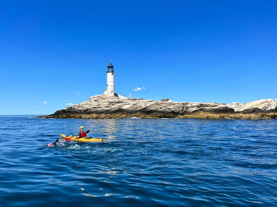 Amanda Smith Dakowicz is seen during the circumnavigational Swim of the Isles of Shoals in summer 2022. A swim from Appledore Island at the Isles of Shoals to Rye Beach called Save Our Shores is planned Sunday, Aug. 20, 2023.