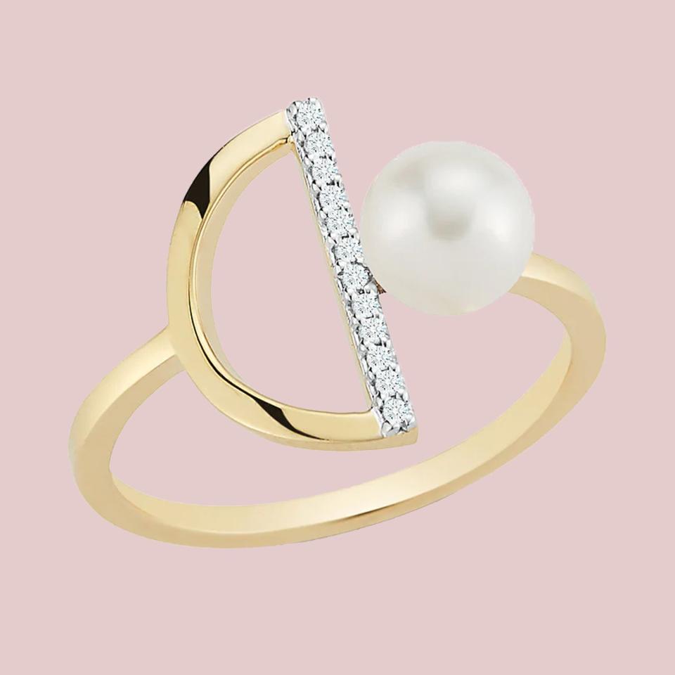 Mateo 14K Gold Pearl and Diamond Half Moon Ring