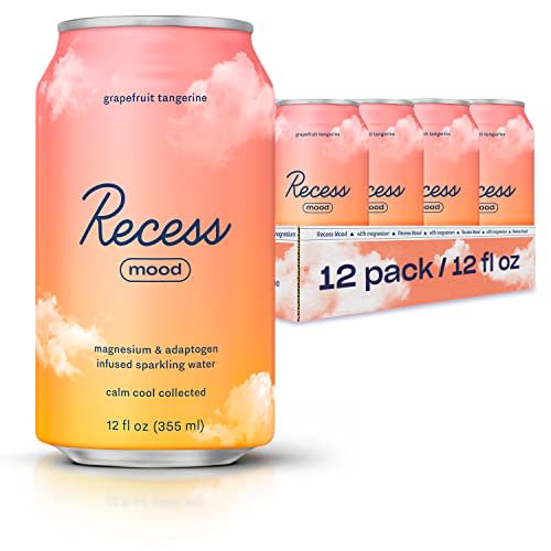 Recess Mood Magnesium Supplement Drink Calming Beverage, Lemon Balm for Calm, Relax, Stress Relief Support,12 Ounce, Non-Alcoholic Beverage Replacement, Pack of 12 (Grapefruit Tangerine, 12 Pack) *New Flavors*
