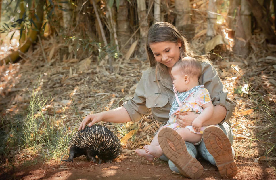 Bindi also shared a sweet photo of herself and daughter Grace Warrior with the echidna. Photo: Instagram/Bindi Irwin