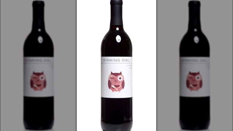 bottle of Aldi's Winking Owl wine