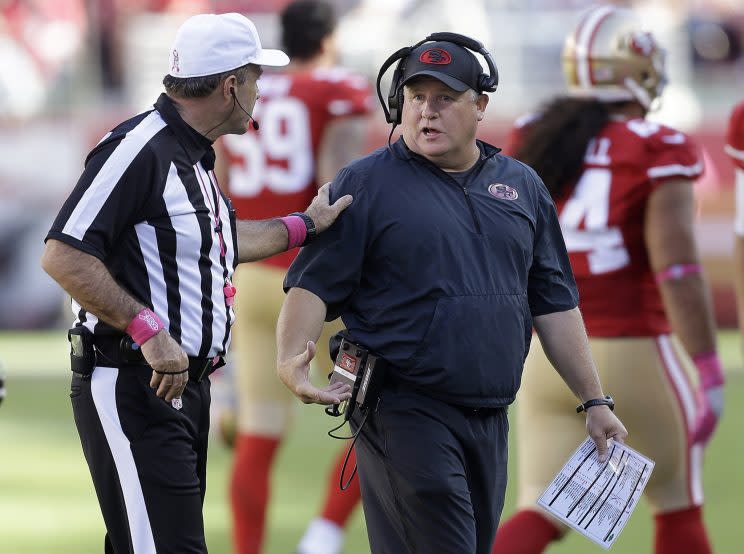 It would be interesting to see and hear Chip Kelly be the analyst on either a 49ers or Eagles game. (AP) 