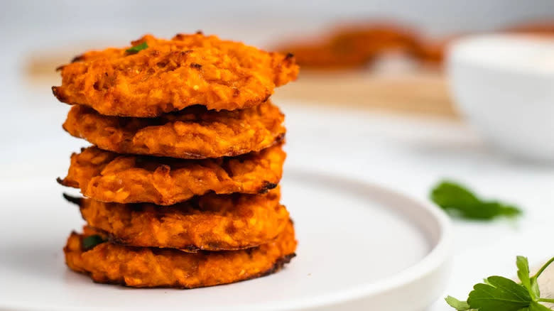 Stack of sweet potato fritters