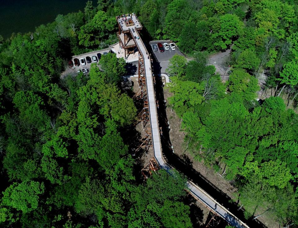 Peninsula State Park's Eagle Tower in Door County now includes a 850-foot access ramp to the deck highlighting the $3.5 million improvement project. - Saturday, May 22, 2021. DRONE - Photo by Mike De Sisti and Jim Nelson / Milwaukee Journal Sentinel via USA TODAY NETWORK