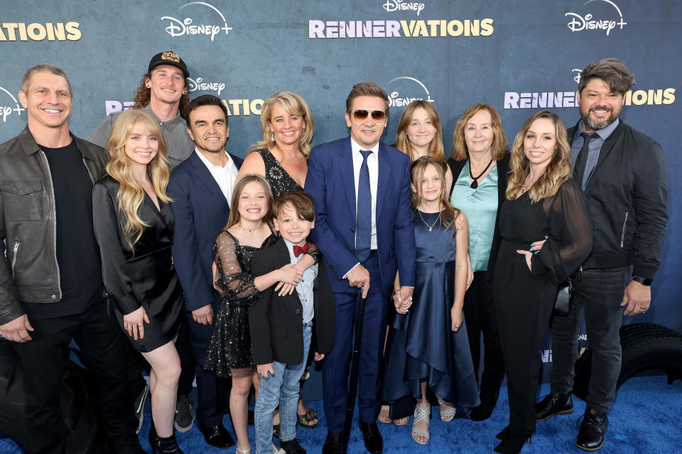 LOS ANGELES, CALIFORNIA - APRIL 11: Jeremy Renner (C) and family attends Disney+'s original series 