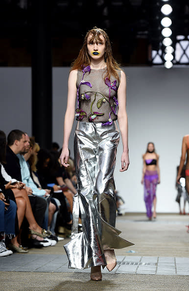 A model at the A.M. Robertson for Fashion East September 2017 runway show in London. (Photo: Getty Images)