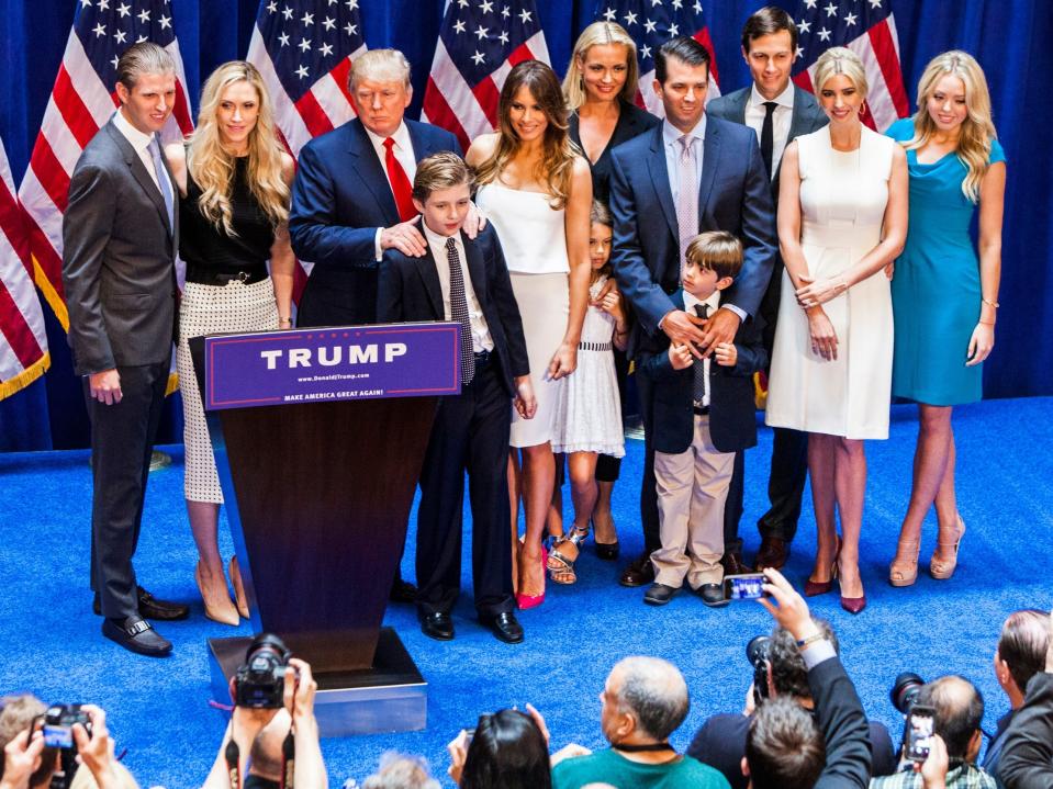 The Trump family stand beside Donald Trump after announcing his candidacy for US President.