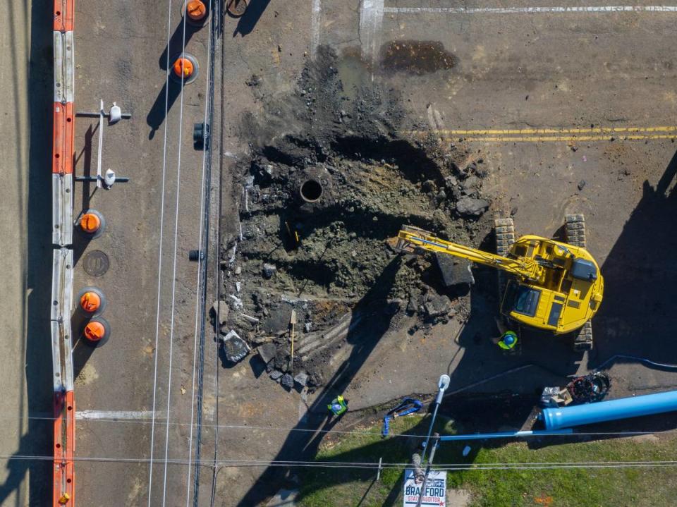 A city waterline construction site remains active in Jackson on Dec. 18, 2023. Rory Doyle/The New York Times