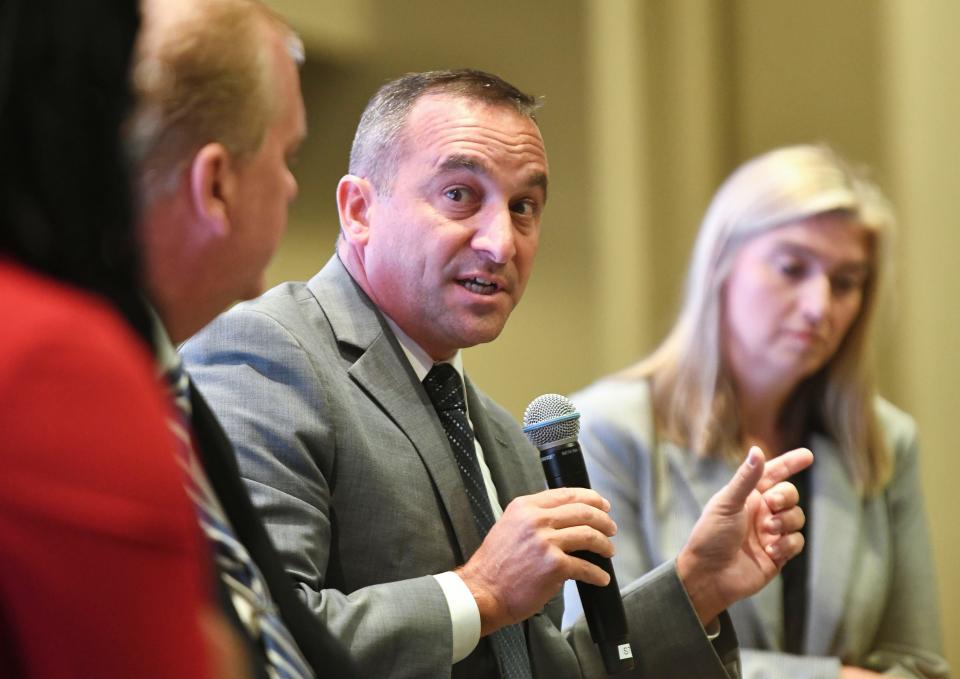 Mike Daria, superintendent of the Tuscaloosa City Schools, takes part in a panel discussion during the Chamber of Commerce of West Alabama’s West Alabama Education Summit Tuesday, Sept. 19, 2023, at the Bryant Conference Center.