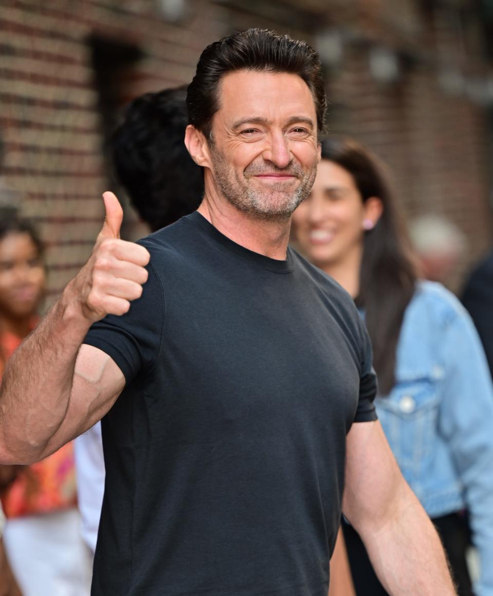 Hugh Jackman visits "The Late Show with Stephen Colbert" at the Ed Sullivan Theater on July 15, 2021 in New York City.