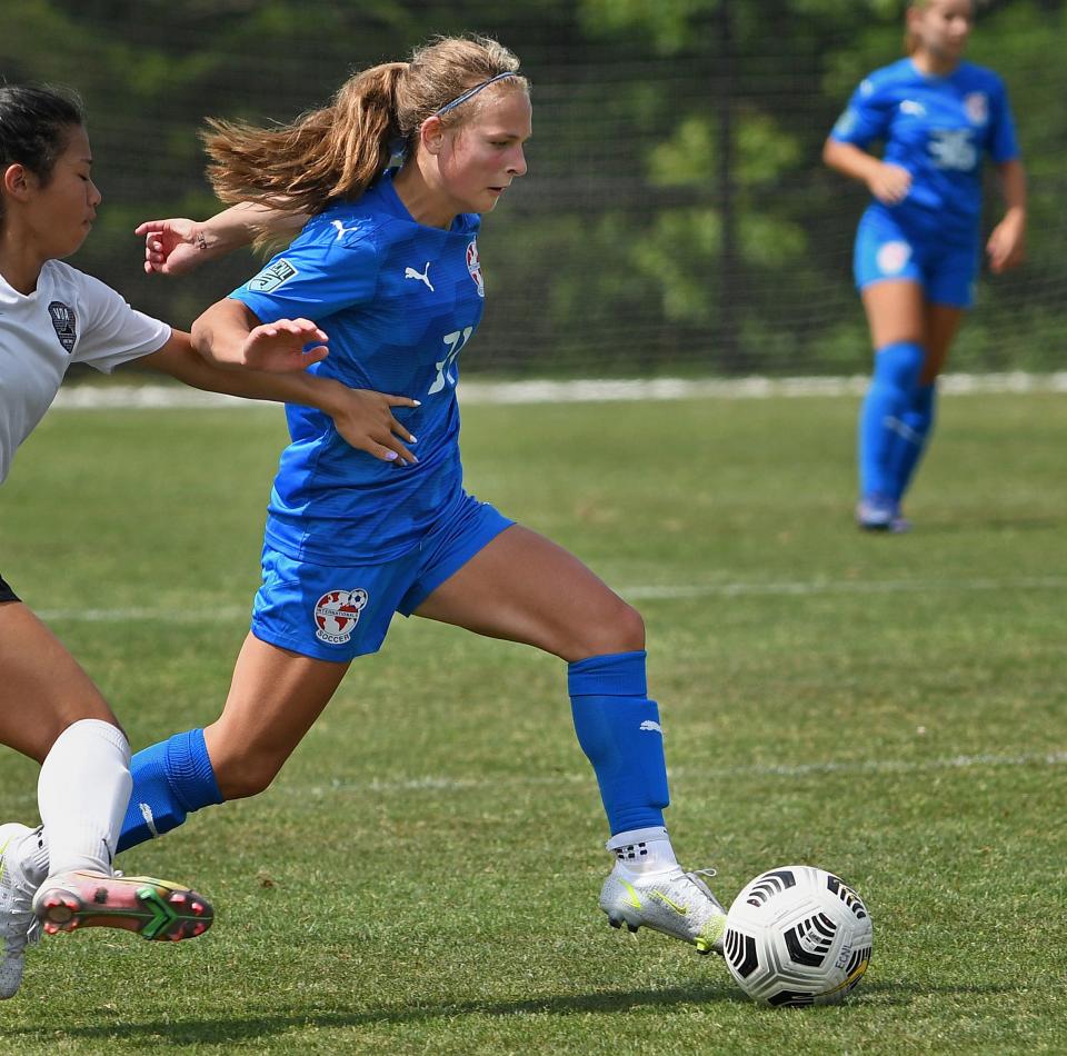 Katie Scott is shown in this June 4 contributed photo, playing for the U-15 Internationals Soccer Club, based in Akron, Ohio.