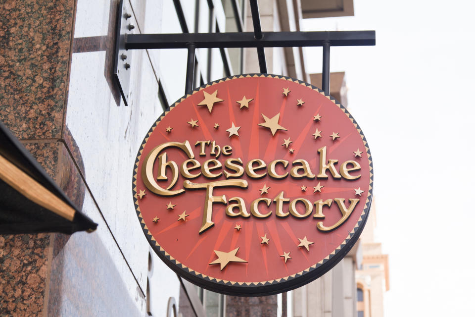 Denver, USA - September 11, 2011: Cheesecake Factory sign on a building; a chain of restaurants specialized in cheesecakes