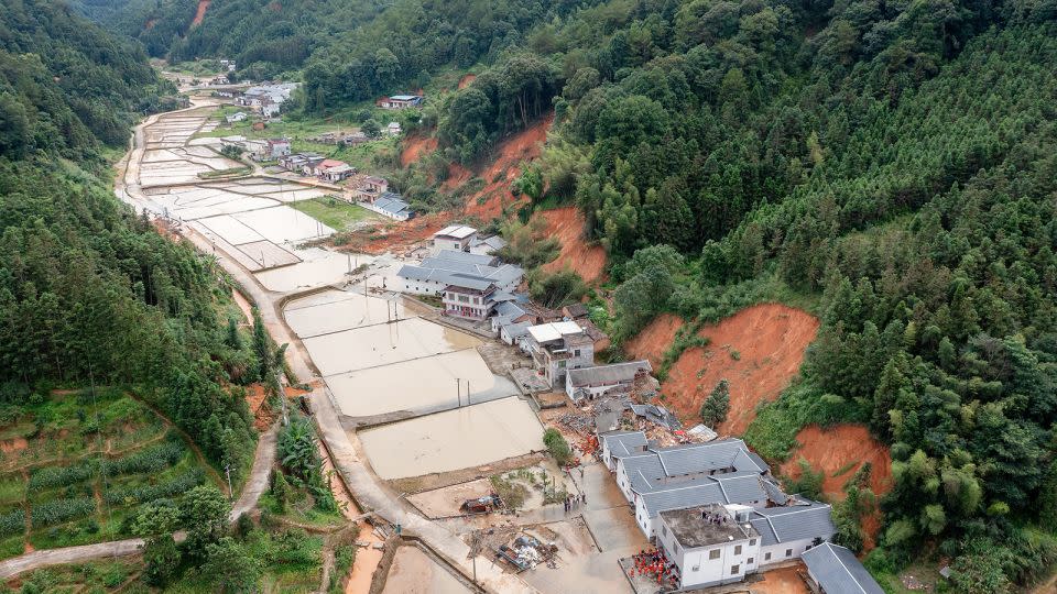 Aerial view of an area affected by torrential rains on June 18, 2024 in Sishui Town, Pingyuan County, Meizhou City, Guangdong Province of China. - Lian Zhicheng/VCG/Getty Images