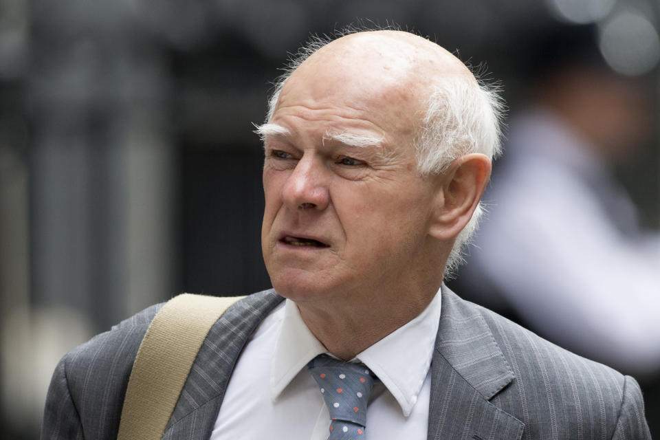 The Royal Bank of Scotland Group Chairman Howard Davies arrives for a meeting of senior financial services leaders with Britain's Chancellor of the Exchequer George Osborne to talk about the next steps for the sector following the British referendum vote to leave the European Union at 11 Downing Street, in London, Tuesday, July 5, 2016.  British Prime Minister David Cameron announced his resignation on June 24 after Britain voted to leave the European Union in a referendum. (AP Photo/Matt Dunham)