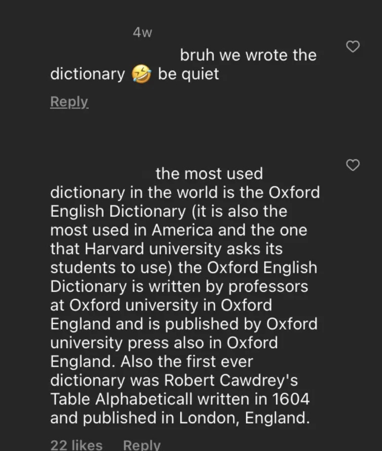 bruh we (americans) wrote the dictionary be quiet