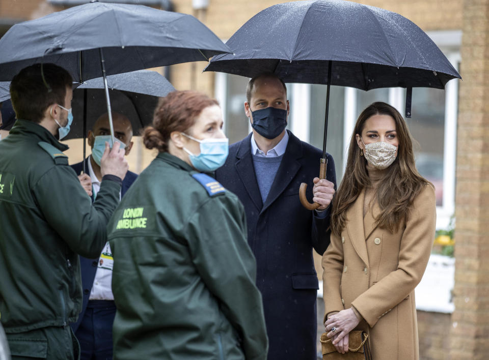 The Duke and Duchess of Cambridge during a visit to Newham ambulance station in East London. Picture date: Thursday March 18, 2021.