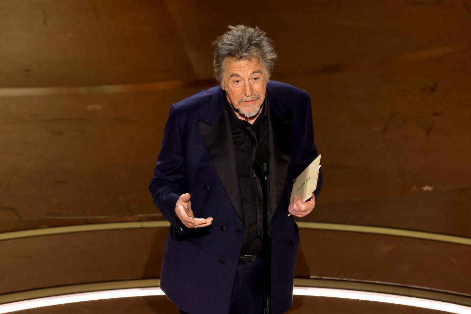 HOLLYWOOD, CALIFORNIA - MARCH 10: Al Pacino speaks onstage during the 96th Annual Academy Awards at Dolby Theatre on March 10, 2024 in Hollywood, California. (Photo by Kevin Winter/Getty Images)