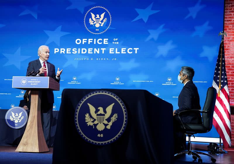 U.S. President-elect Joe Biden announces members of his health team in Wilmington, Delaware
