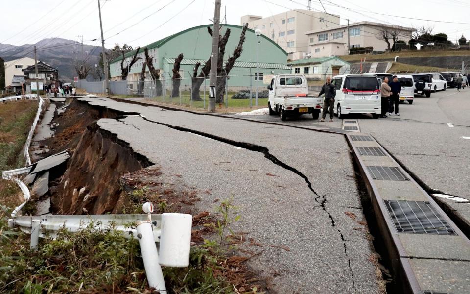 A road in the city of Wajima in Ishikawa has collapsed in the earthquakes