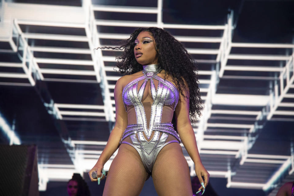 Megan Thee Stallion in Dolce &amp; Gabbana at the 2022 Coachella Valley Music and Arts Festival. - Credit: Amy Harris/Invision/AP