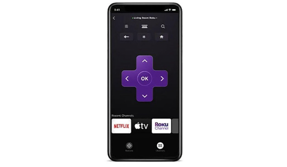 Smartphone screen with remote controls on it to use with your RCA Roku TV. 