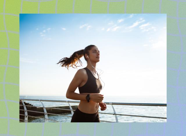 Full body of positive female in activewear performing Horizon