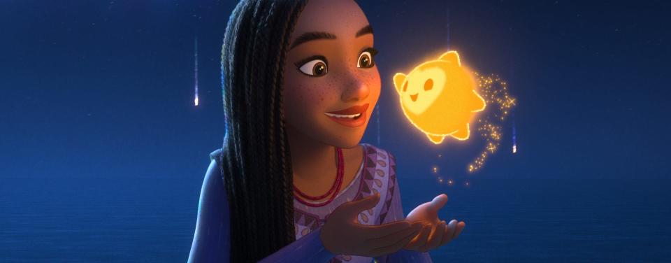 Asha (voiced by Ariana DeBose) wishes on a star – and meets a little ball of boundless energy called Star – in Disney's "Wish."